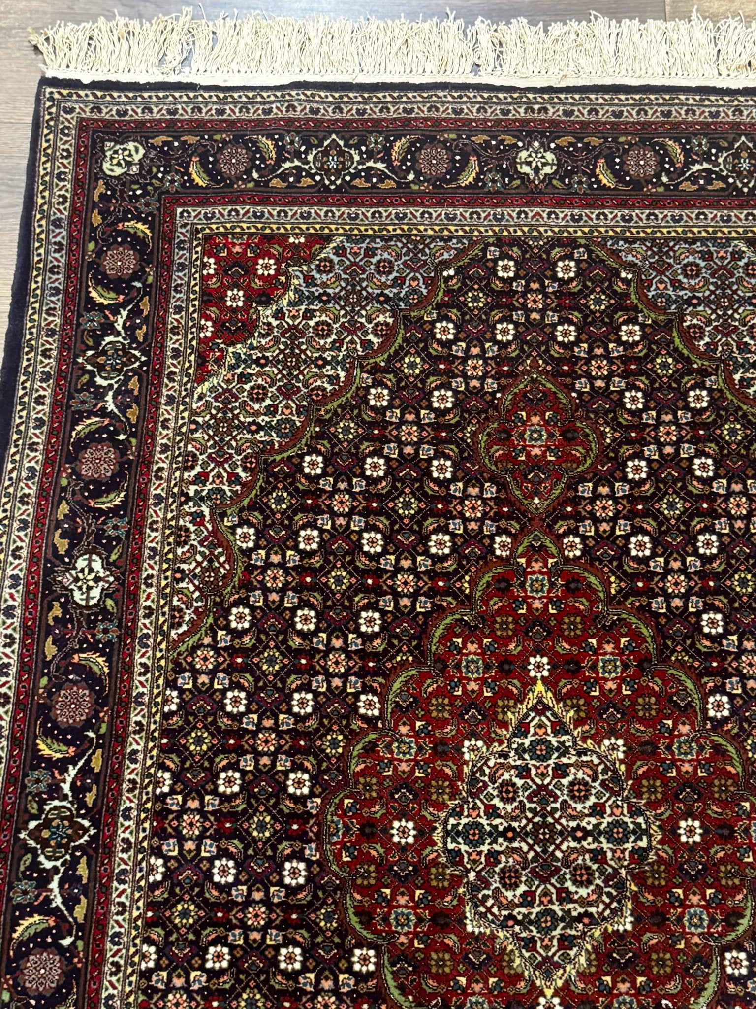 Persian Tabriz Rug 3x5, Wool on Silk Foundation, Very Fine 550 KPSI, Dark Navy Blue - Jewel RugsShopify CollectiveHUNTEDFOX - Persian Tabriz Rug 3x5, Wool on Silk Foundation, Very Fine 550 KPSI, Dark Navy Blue