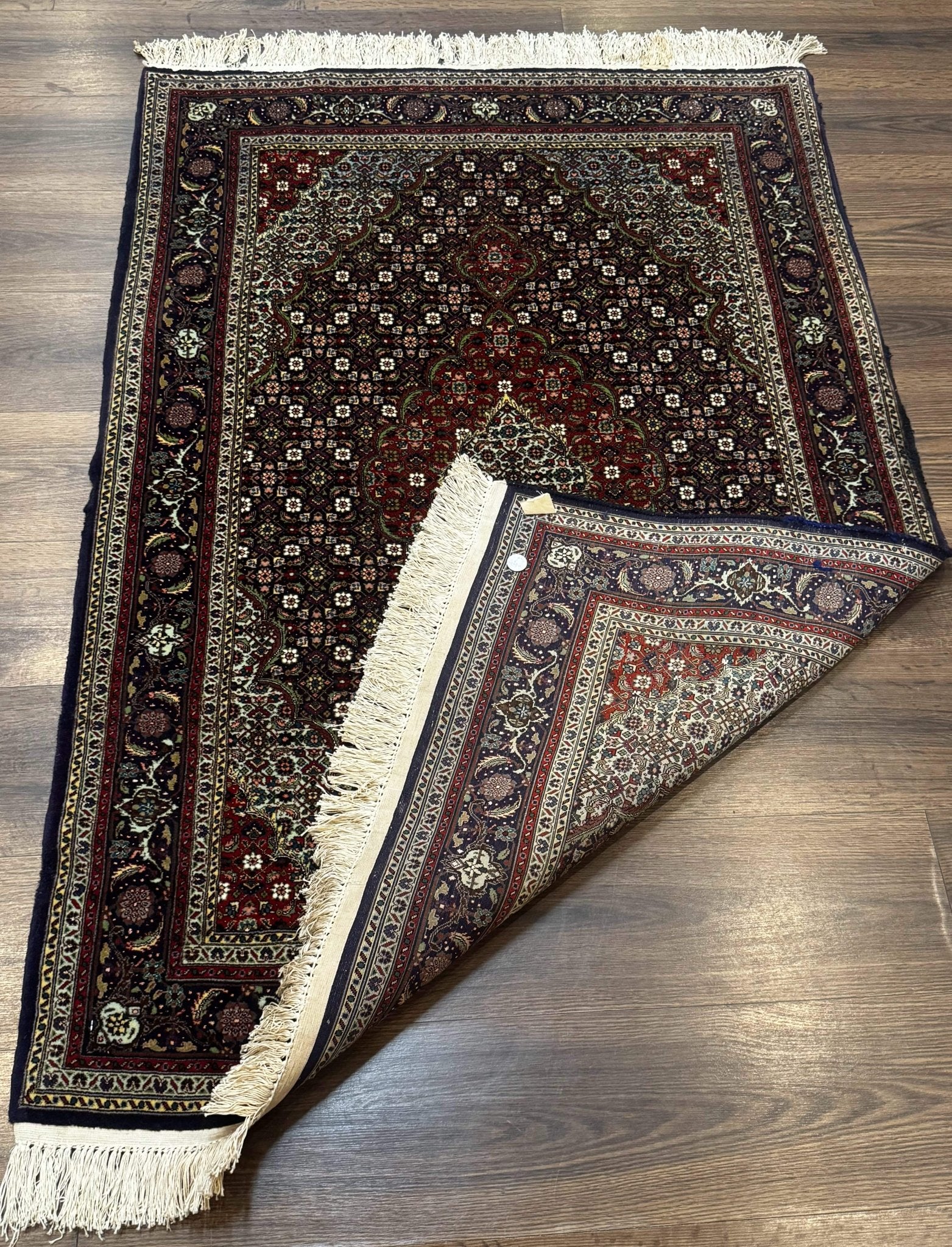 Persian Tabriz Rug 3x5, Wool on Silk Foundation, Very Fine 550 KPSI, Dark Navy Blue - Jewel RugsShopify CollectiveHUNTEDFOX - Persian Tabriz Rug 3x5, Wool on Silk Foundation, Very Fine 550 KPSI, Dark Navy Blue