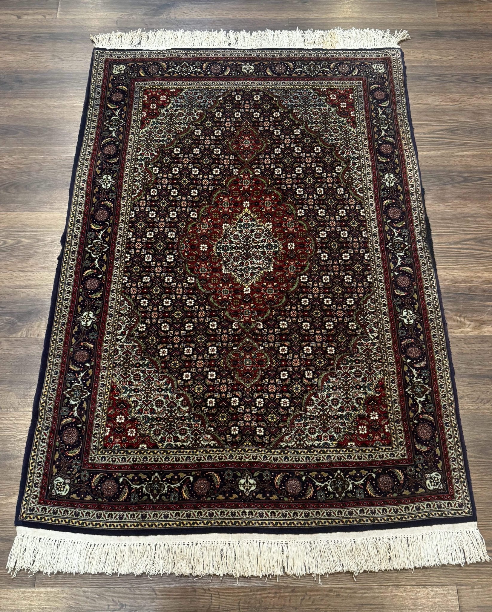 Persian Tabriz Rug 3x5, Wool on Silk Foundation, Very Fine 550 KPSI, Dark Navy Blue - Jewel RugsShopify CollectiveHUNTEDFOX - Persian Tabriz Rug 3x5, Wool on Silk Foundation, Very Fine 550 KPSI, Dark Navy Blue