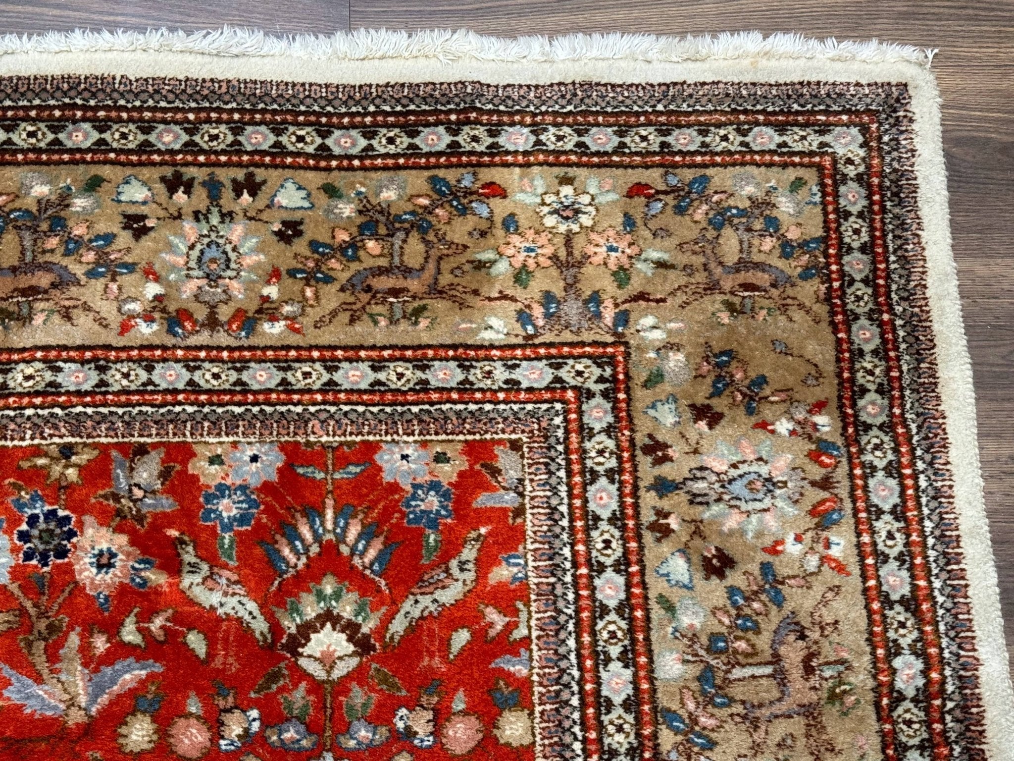 Persian Tabriz Rug 6x10, Burnt Orange and Tan, Animal Pictorials, Deer, Floral, Taba Tabae Carpet - Jewel RugsShopify CollectiveHUNTEDFOX - Persian Tabriz Rug 6x10, Burnt Orange and Tan, Animal Pictorials, Deer, Floral, Taba Tabae Carpet