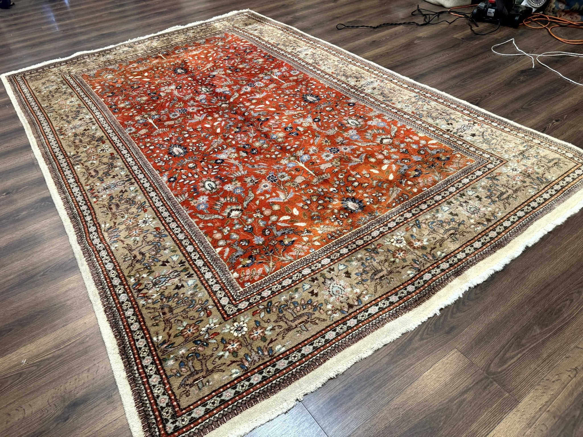Persian Tabriz Rug 6x10, Burnt Orange and Tan, Animal Pictorials, Deer, Floral, Taba Tabae Carpet - Jewel RugsShopify CollectiveHUNTEDFOX - Persian Tabriz Rug 6x10, Burnt Orange and Tan, Animal Pictorials, Deer, Floral, Taba Tabae Carpet