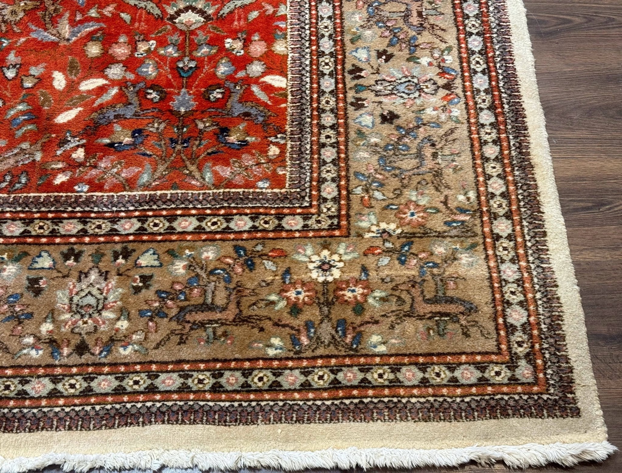 Persian Tabriz Rug 6x10, Burnt Orange and Tan, Animal Pictorials, Deer, Floral, Taba Tabae Carpet - Jewel RugsShopify CollectiveHUNTEDFOX - Persian Tabriz Rug 6x10, Burnt Orange and Tan, Animal Pictorials, Deer, Floral, Taba Tabae Carpet