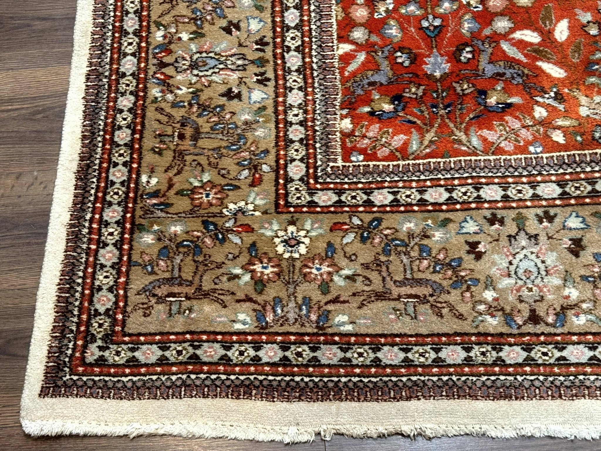 Persian Tabriz Rug 6x10, Burnt Orange and Tan, Animal Pictorials, Deer, Floral, Taba Tabae Carpet - Jewel RugsShopify CollectiveHUNTEDFOX - Persian Tabriz Rug 6x10, Burnt Orange and Tan, Animal Pictorials, Deer, Floral, Taba Tabae Carpet