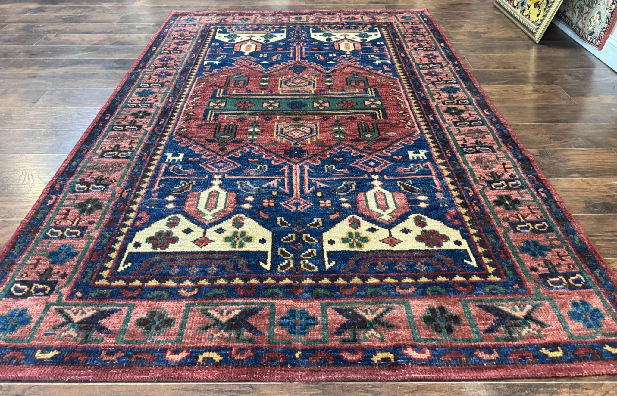 Persian Tribal Heriz Design Rug 6x9, Pottery Barn Rug, Hand Knotted Wool Vintage Rug - Jewel RugsShopify CollectiveHUNTEDFOX - Persian Tribal Heriz Design Rug 6x9, Pottery Barn Rug, Hand Knotted Wool Vintage Rug