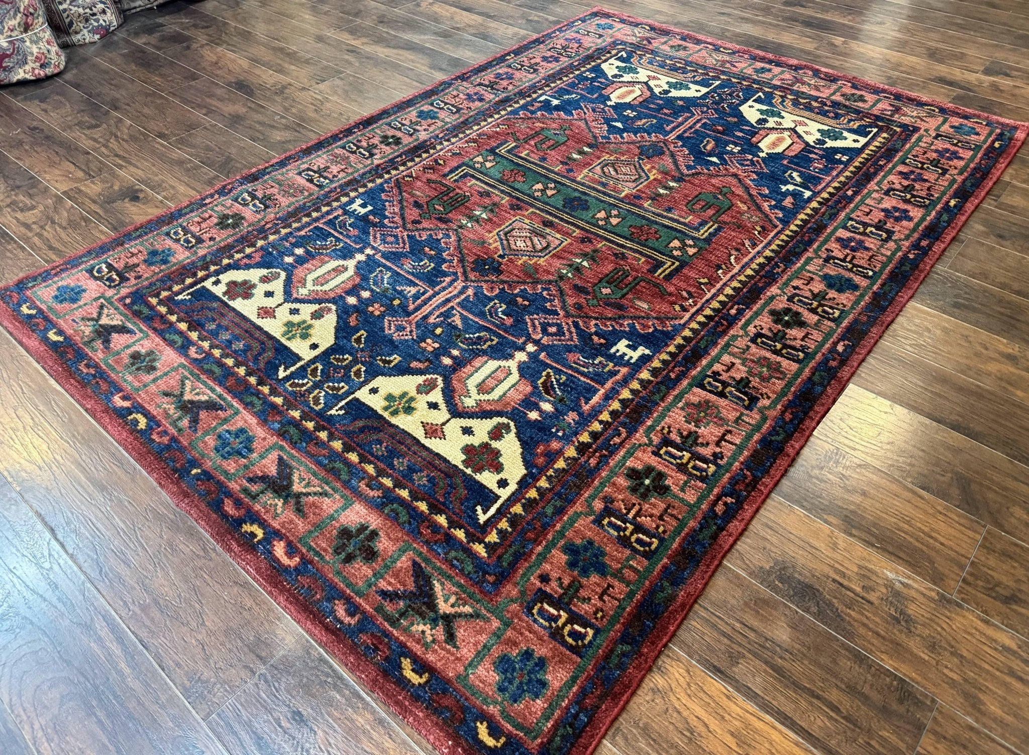 Persian Tribal Heriz Design Rug 6x9, Pottery Barn Rug, Hand Knotted Wool Vintage Rug - Jewel RugsShopify CollectiveHUNTEDFOX - Persian Tribal Heriz Design Rug 6x9, Pottery Barn Rug, Hand Knotted Wool Vintage Rug