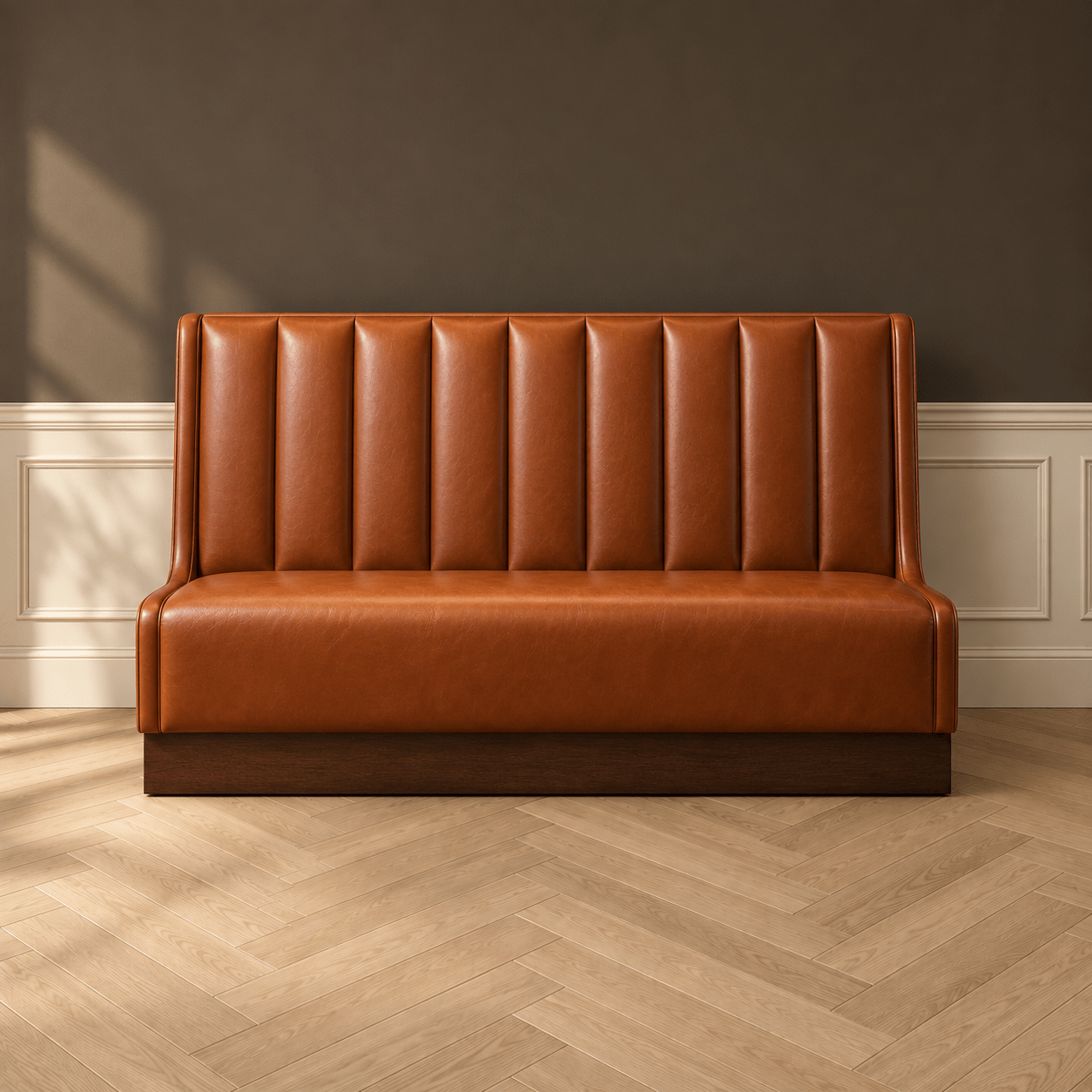 Polo Bar–Inspired Whiskey Leather Restaurant Banquette | Custom Commercial Seating - furnitureH|F Atelierneed verificationHUNTEDFOX-Polo Bar–Inspired Whiskey Leather Restaurant Banquette | Custom Commercial Seating