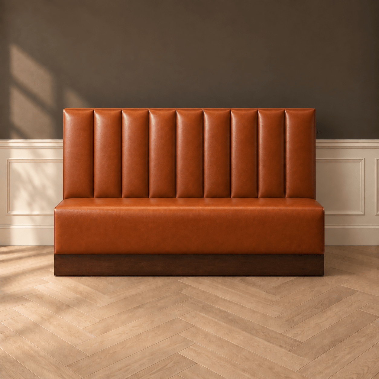 Polo Bar–Inspired Whiskey Leather Restaurant Banquette | Custom Commercial Seating - furnitureH|F Atelierneed verificationHUNTEDFOX-Polo Bar–Inspired Whiskey Leather Restaurant Banquette | Custom Commercial Seating