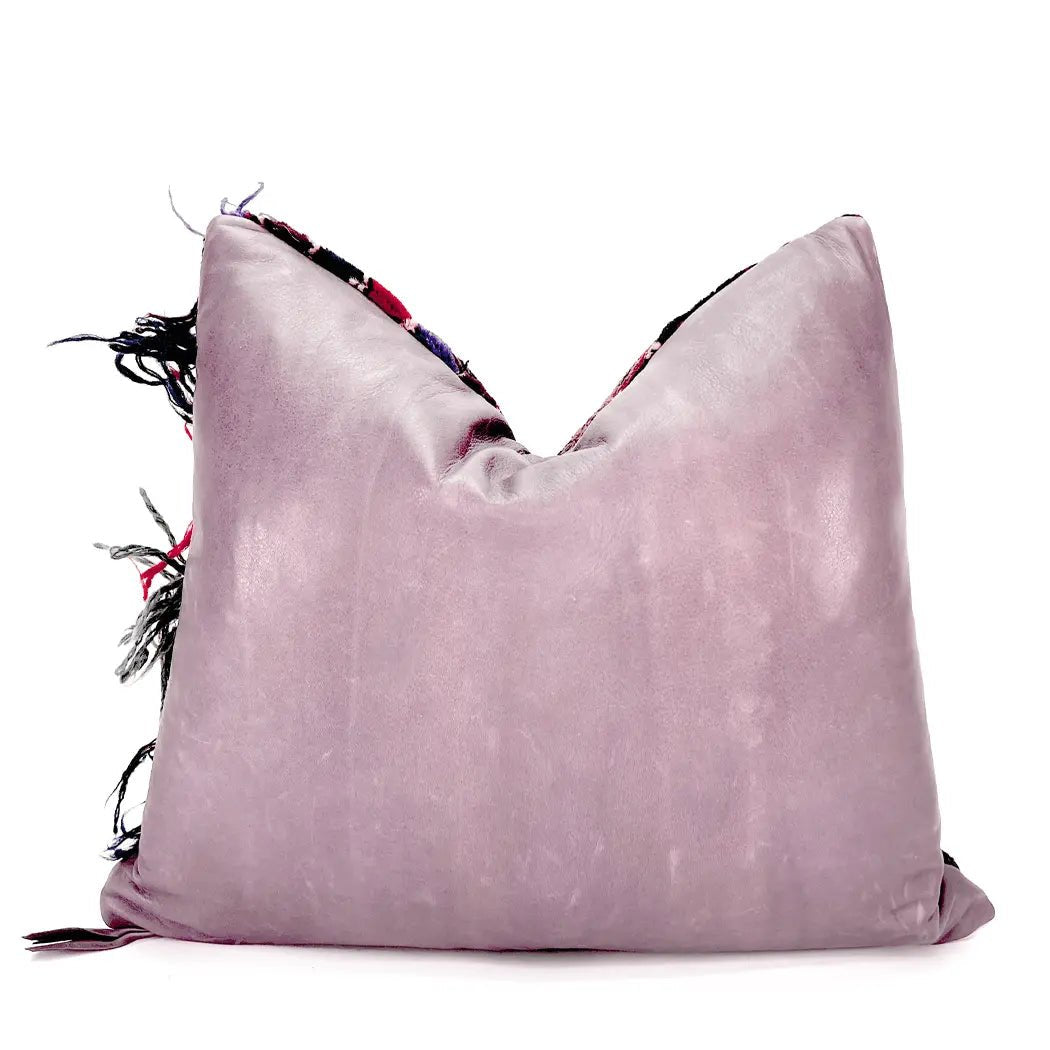 Purple Leather Textured Decorative Throw Pillow - ColorfulDESIGNERkilimHUNTEDFOX - Purple Leather Textured Decorative Throw Pillow - ColorfulDESIGNERkilimHUNTEDFOX - Vintage Kilim and Purple Leather Decorative Pillow - H U N T E D F O X