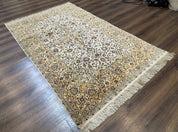 Rare Silk Persian Kashan Rug 4.6 x 7, Antique Fine 310 KPSI, Ivory - Jewel RugsShopify CollectiveHUNTEDFOX - Rare Silk Persian Kashan Rug 4.6 x 7, Antique Fine 310 KPSI, Ivory