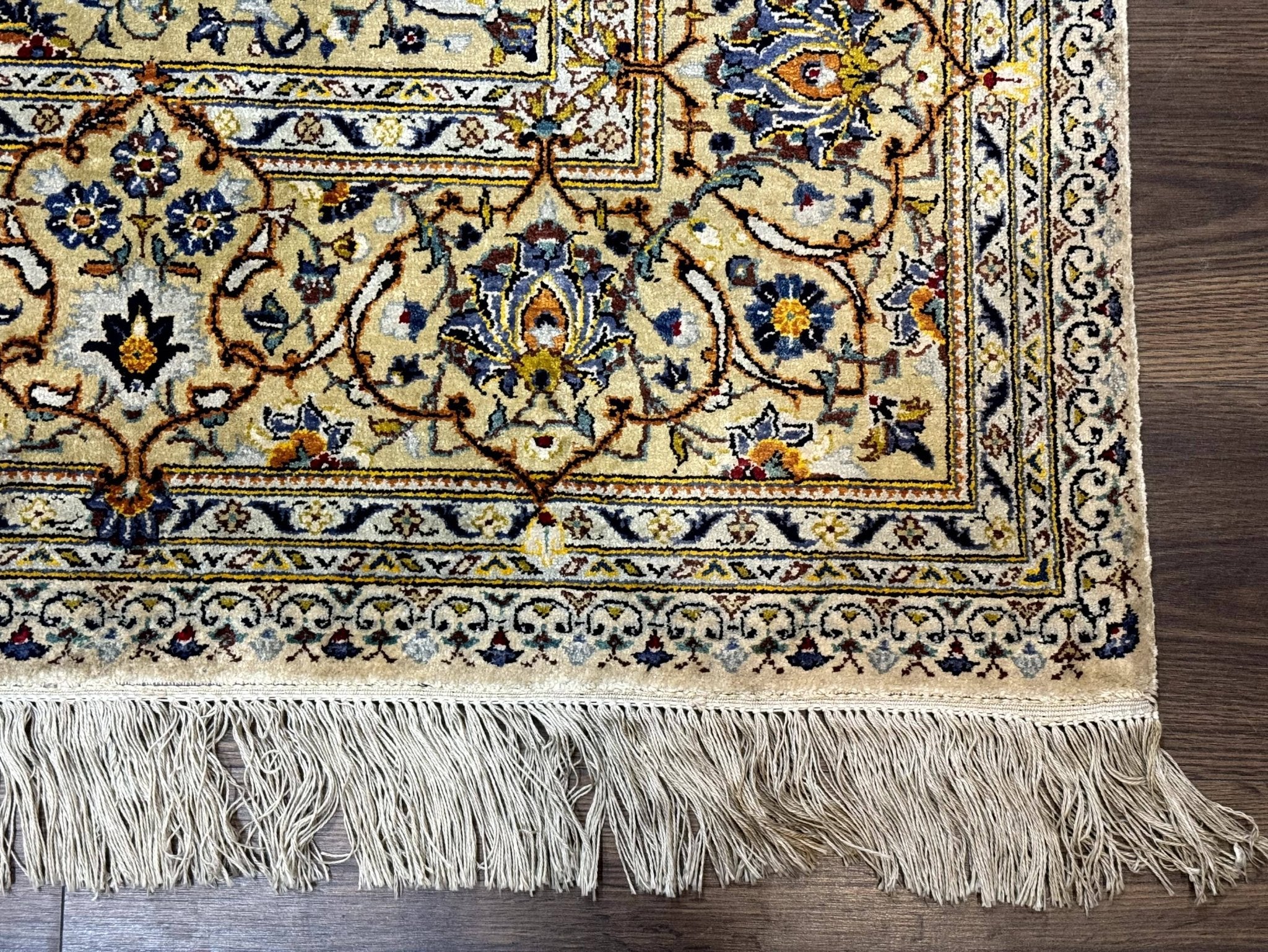 Rare Silk Persian Kashan Rug 4.6 x 7, Antique Fine 310 KPSI, Ivory - Jewel RugsShopify CollectiveHUNTEDFOX - Rare Silk Persian Kashan Rug 4.6 x 7, Antique Fine 310 KPSI, Ivory