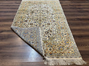 Rare Silk Persian Kashan Rug 4.6 x 7, Antique Fine 310 KPSI, Ivory - Jewel RugsShopify CollectiveHUNTEDFOX - Rare Silk Persian Kashan Rug 4.6 x 7, Antique Fine 310 KPSI, Ivory