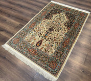Rare Turkish Hereke Silk Rug 3x5, Tree of Life Persian Vase Design, Very Fine 440 KPSI, Signed - Jewel RugsShopify CollectiveHUNTEDFOX - Rare Turkish Hereke Silk Rug 3x5, Tree of Life Persian Vase Design, Very Fine 440 KPSI, Signed