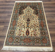 Rare Turkish Hereke Silk Rug 3x5, Tree of Life Persian Vase Design, Very Fine 440 KPSI, Signed - Jewel RugsShopify CollectiveHUNTEDFOX - Rare Turkish Hereke Silk Rug 3x5, Tree of Life Persian Vase Design, Very Fine 440 KPSI, Signed
