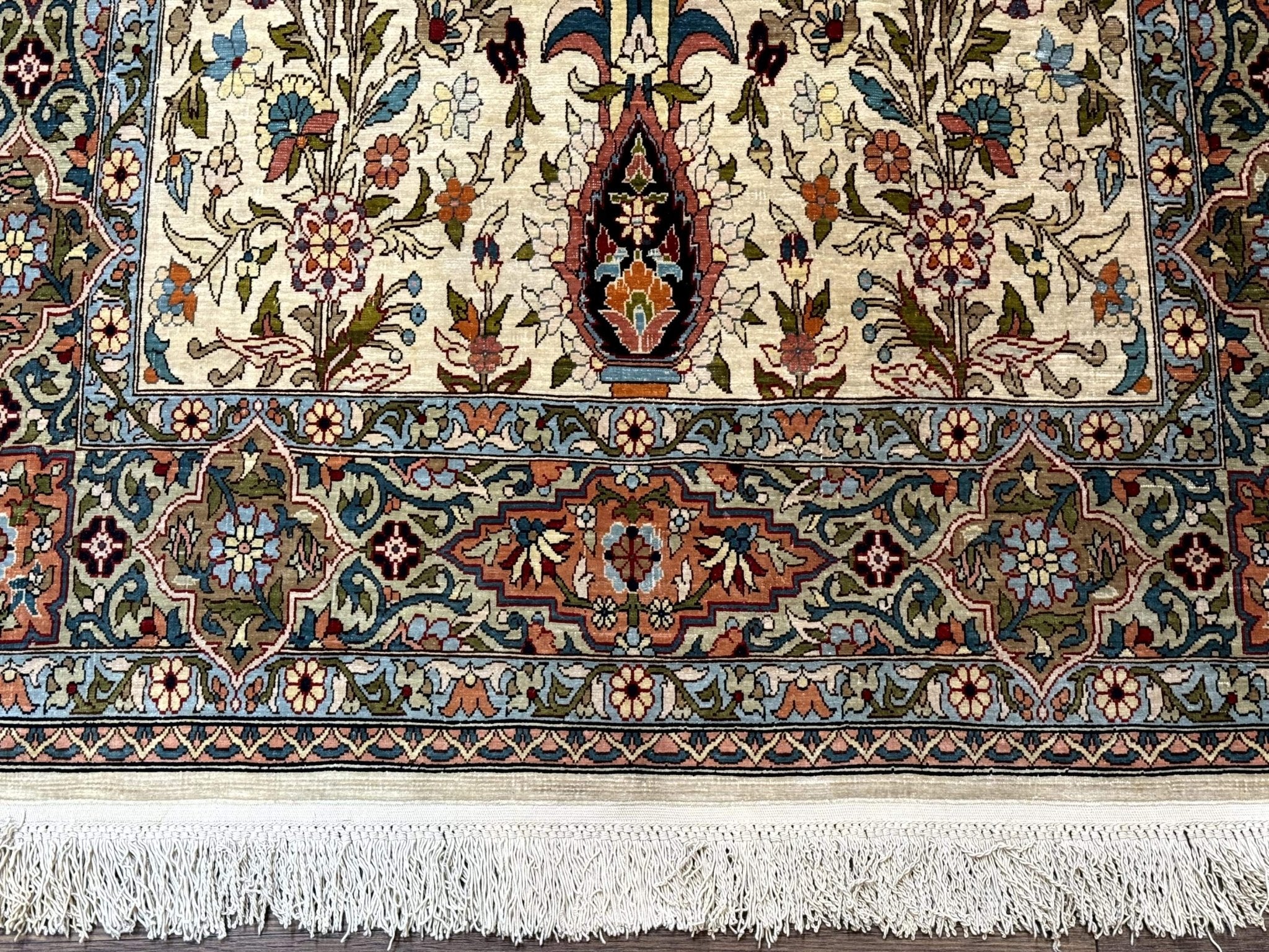 Rare Turkish Hereke Silk Rug 3x5, Tree of Life Persian Vase Design, Very Fine 440 KPSI, Signed - Jewel RugsShopify CollectiveHUNTEDFOX - Rare Turkish Hereke Silk Rug 3x5, Tree of Life Persian Vase Design, Very Fine 440 KPSI, Signed