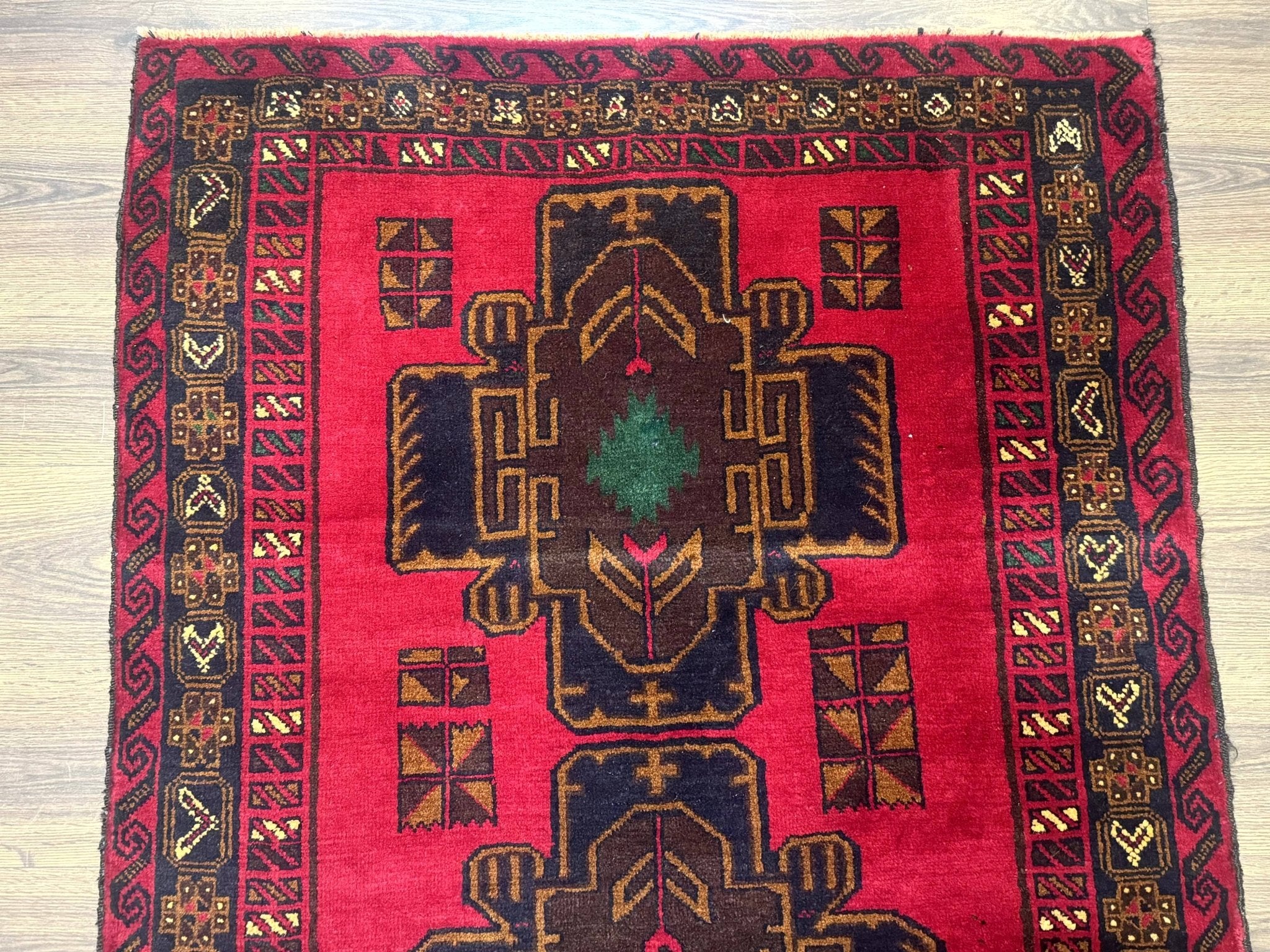 Red Afghan Balouch Rug 4x7, Triple Medallions, Handmade, New - Jewel RugsShopify CollectiveHUNTEDFOX - Red Afghan Balouch Rug 4x7, Triple Medallions, Handmade, New