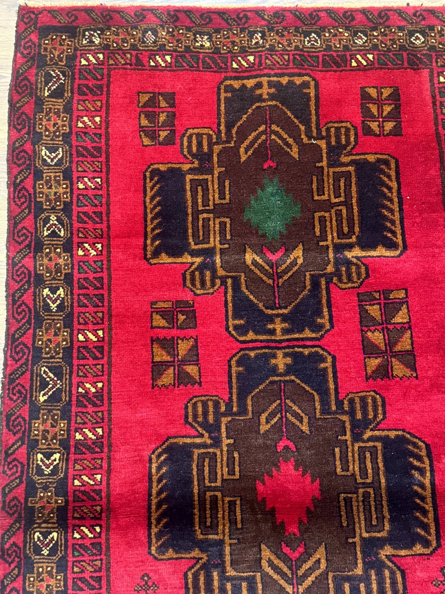 Red Afghan Balouch Rug 4x7, Triple Medallions, Handmade, New - Jewel RugsShopify CollectiveHUNTEDFOX - Red Afghan Balouch Rug 4x7, Triple Medallions, Handmade, New