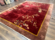 Red Chinese Art Deco Rug 9x11, Simple Design, Wool Chinese Area Rug, Antique - Jewel RugsShopify CollectiveHUNTEDFOX - Red Chinese Art Deco Rug 9x11, Simple Design, Wool Chinese Area Rug, Antique