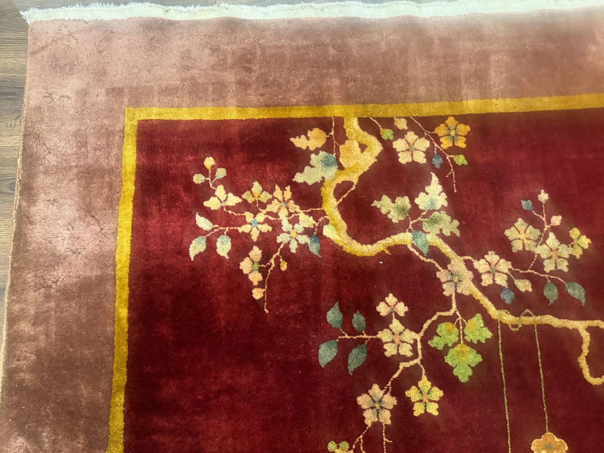 Red Chinese Art Deco Rug 9x11, Simple Design, Wool Chinese Area Rug, Antique - Jewel RugsShopify CollectiveHUNTEDFOX - Red Chinese Art Deco Rug 9x11, Simple Design, Wool Chinese Area Rug, Antique