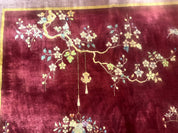 Red Chinese Art Deco Rug 9x11, Simple Design, Wool Chinese Area Rug, Antique - Jewel RugsShopify CollectiveHUNTEDFOX - Red Chinese Art Deco Rug 9x11, Simple Design, Wool Chinese Area Rug, Antique