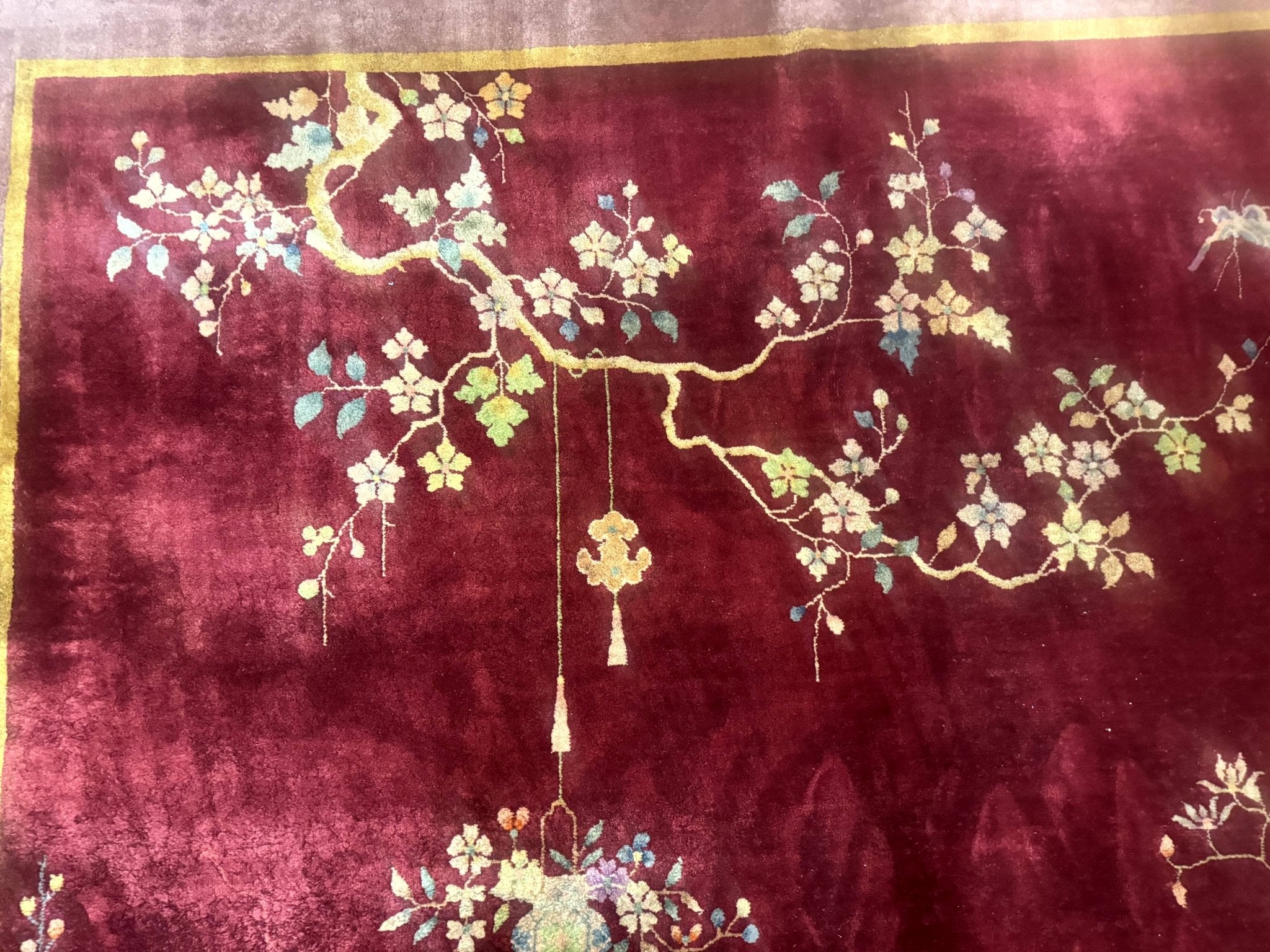 Red Chinese Art Deco Rug 9x11, Simple Design, Wool Chinese Area Rug, Antique - Jewel RugsShopify CollectiveHUNTEDFOX - Red Chinese Art Deco Rug 9x11, Simple Design, Wool Chinese Area Rug, Antique