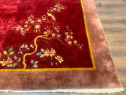 Red Chinese Art Deco Rug 9x11, Simple Design, Wool Chinese Area Rug, Antique - Jewel RugsShopify CollectiveHUNTEDFOX - Red Chinese Art Deco Rug 9x11, Simple Design, Wool Chinese Area Rug, Antique