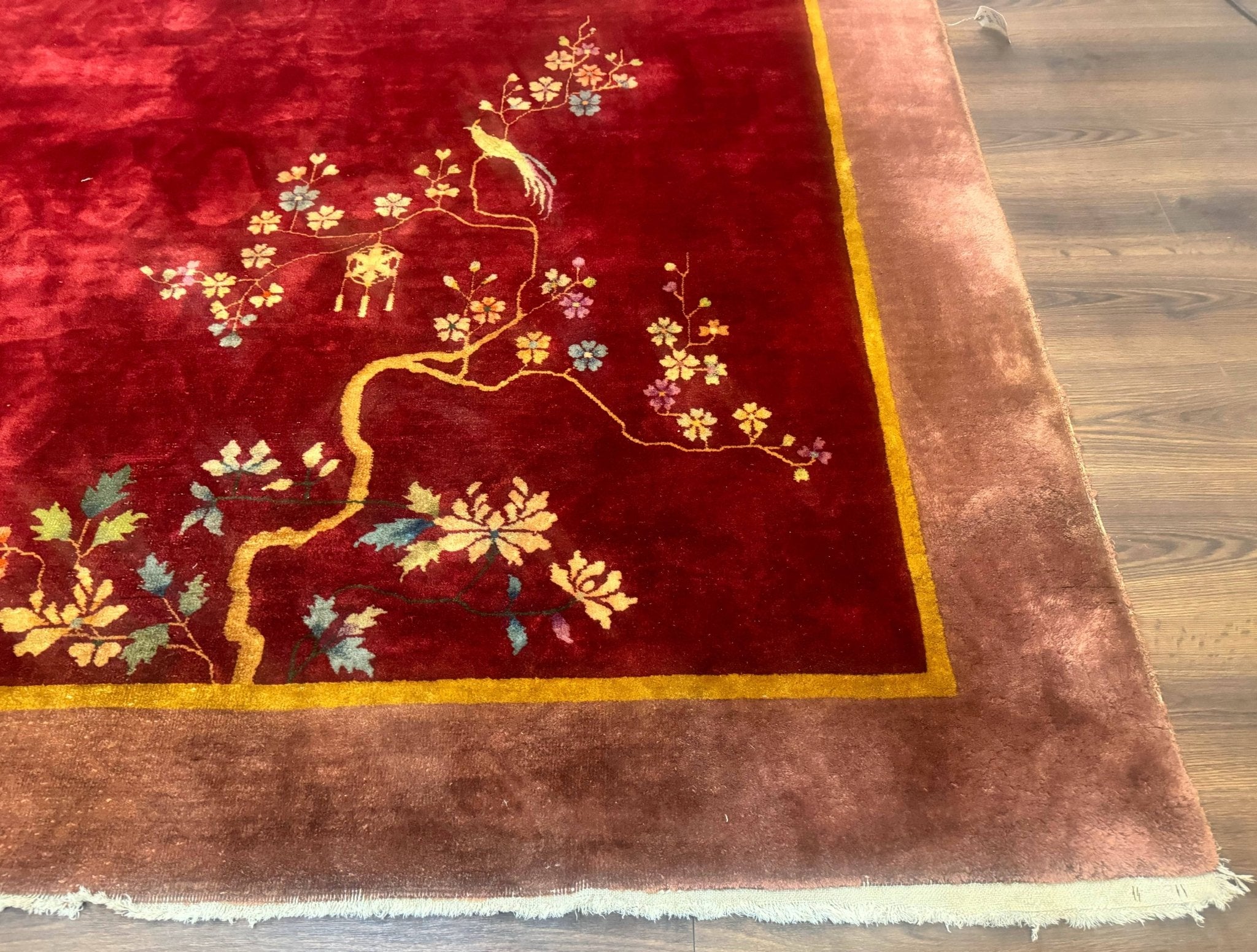 Red Chinese Art Deco Rug 9x11, Simple Design, Wool Chinese Area Rug, Antique - Jewel RugsShopify CollectiveHUNTEDFOX - Red Chinese Art Deco Rug 9x11, Simple Design, Wool Chinese Area Rug, Antique