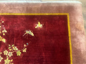 Red Chinese Art Deco Rug 9x11, Simple Design, Wool Chinese Area Rug, Antique - Jewel RugsShopify CollectiveHUNTEDFOX - Red Chinese Art Deco Rug 9x11, Simple Design, Wool Chinese Area Rug, Antique