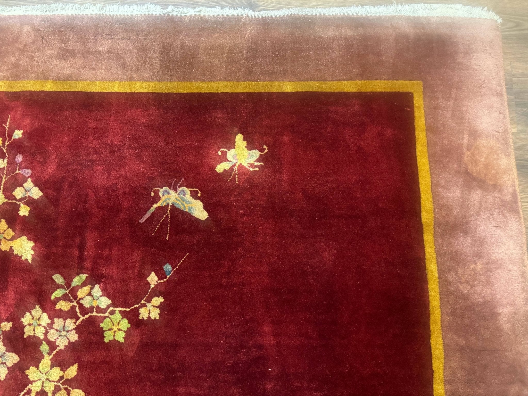 Red Chinese Art Deco Rug 9x11, Simple Design, Wool Chinese Area Rug, Antique - Jewel RugsShopify CollectiveHUNTEDFOX - Red Chinese Art Deco Rug 9x11, Simple Design, Wool Chinese Area Rug, Antique