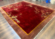 Red Chinese Art Deco Rug 9x11, Simple Design, Wool Chinese Area Rug, Antique - Jewel RugsShopify CollectiveHUNTEDFOX - Red Chinese Art Deco Rug 9x11, Simple Design, Wool Chinese Area Rug, Antique