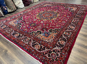 Red Persian Mashad Rug 10x13 - Floral Medallion Signed By Masterweaver - Jewel RugsShopify CollectiveHUNTEDFOX - Red Persian Mashad Rug 10x13 - Floral Medallion Signed By Masterweaver