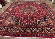 Red Persian Mashad Rug 10x13 - Floral Medallion Signed By Masterweaver - Jewel RugsShopify CollectiveHUNTEDFOX - Red Persian Mashad Rug 10x13 - Floral Medallion Signed By Masterweaver
