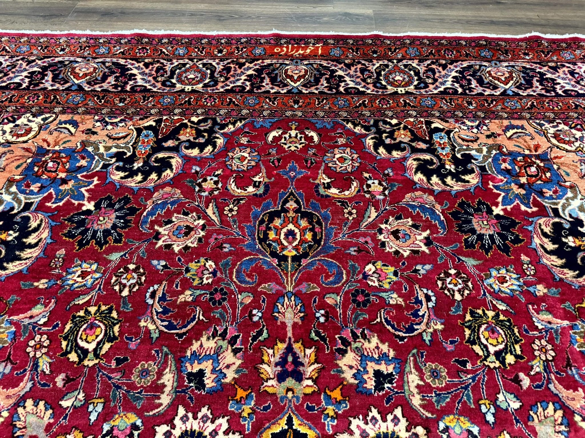 Red Persian Mashad Rug 10x13 - Floral Medallion Signed By Masterweaver - Jewel RugsShopify CollectiveHUNTEDFOX - Red Persian Mashad Rug 10x13 - Floral Medallion Signed By Masterweaver