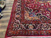 Red Persian Mashad Rug 10x13 - Floral Medallion Signed By Masterweaver - Jewel RugsShopify CollectiveHUNTEDFOX - Red Persian Mashad Rug 10x13 - Floral Medallion Signed By Masterweaver