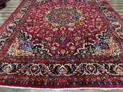 Red Persian Mashad Rug 10x13 - Floral Medallion Signed By Masterweaver - Jewel RugsShopify CollectiveHUNTEDFOX - Red Persian Mashad Rug 10x13 - Floral Medallion Signed By Masterweaver