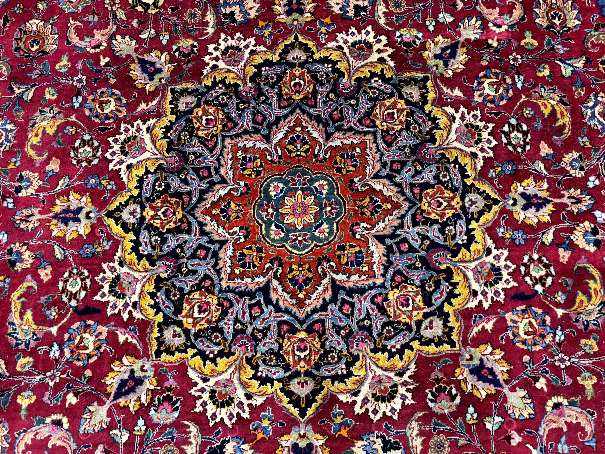 Red Persian Mashad Rug 10x13 - Floral Medallion Signed By Masterweaver - Jewel RugsShopify CollectiveHUNTEDFOX - Red Persian Mashad Rug 10x13 - Floral Medallion Signed By Masterweaver