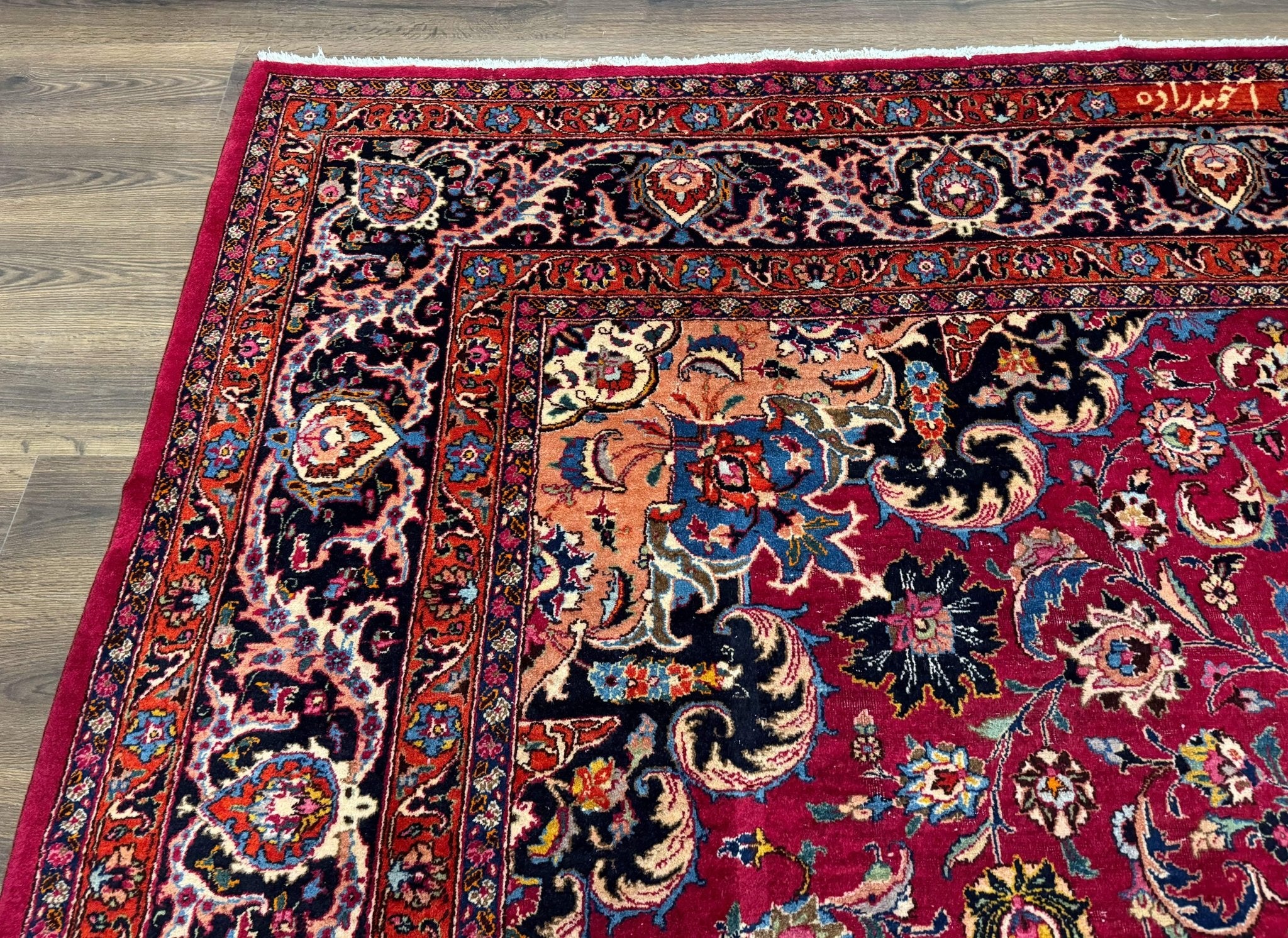 Red Persian Mashad Rug 10x13 - Floral Medallion Signed By Masterweaver - Jewel RugsShopify CollectiveHUNTEDFOX - Red Persian Mashad Rug 10x13 - Floral Medallion Signed By Masterweaver