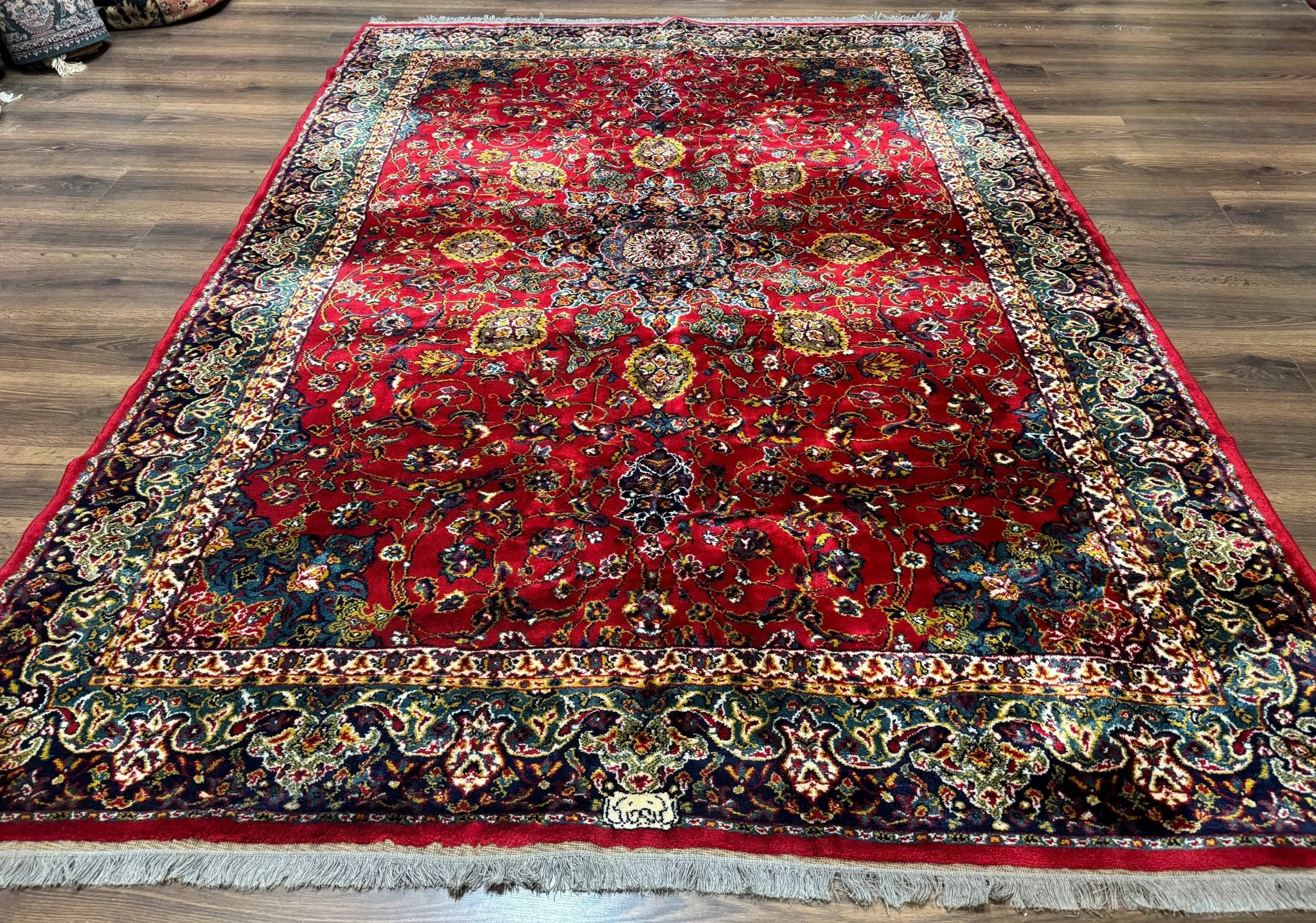 Red Persian Rug 6x9, Medallion Carpet, Ardebil Design, Vintage Belgium Power Loomed Carpet - Jewel RugsShopify CollectiveHUNTEDFOX - Red Persian Rug 6x9, Medallion Carpet, Ardebil Design, Vintage Belgium Power Loomed Carpet