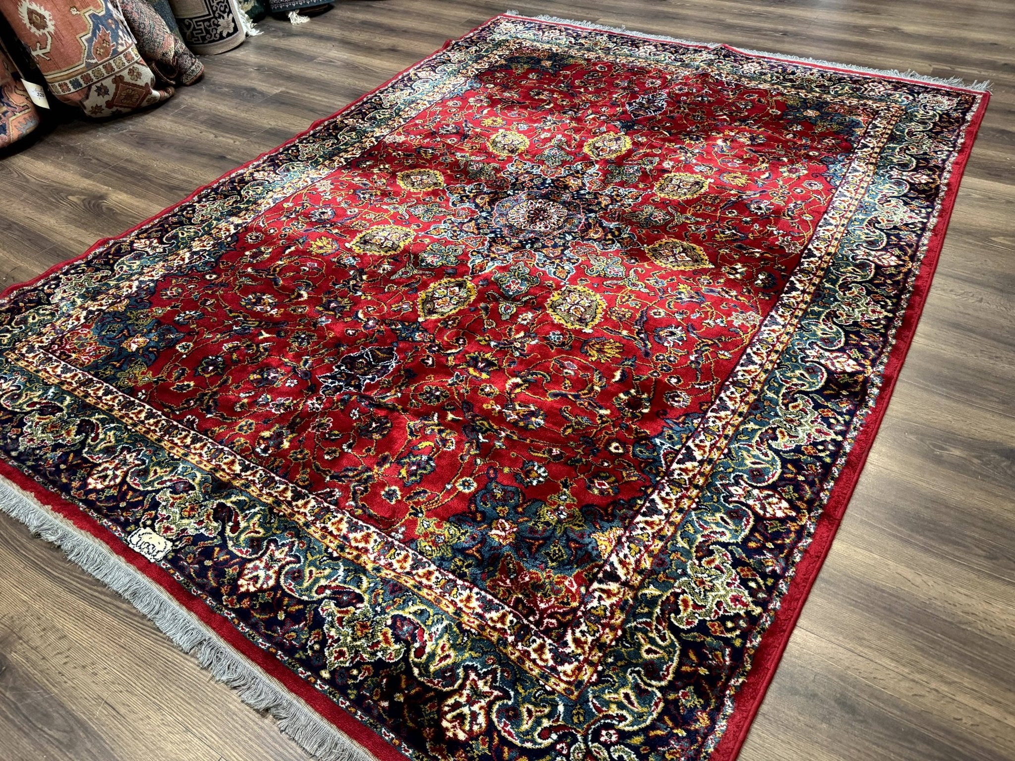 Red Persian Rug 6x9, Medallion Carpet, Ardebil Design, Vintage Belgium Power Loomed Carpet - Jewel RugsShopify CollectiveHUNTEDFOX - Red Persian Rug 6x9, Medallion Carpet, Ardebil Design, Vintage Belgium Power Loomed Carpet