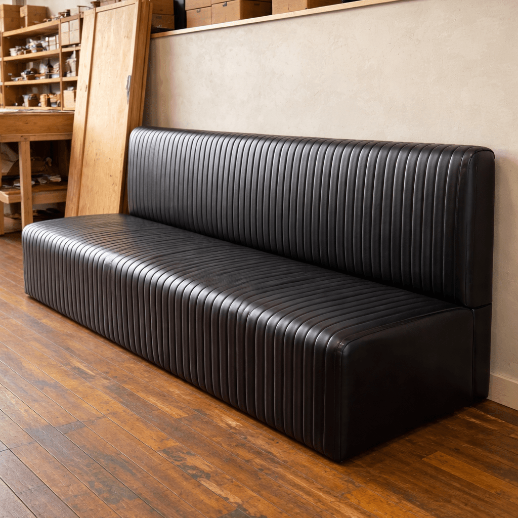 Ribbed Black Leather Banquette - custom banquette seatingH|F Atelierluxury upholstered seatingHUNTEDFOX - Ribbed Black Leather Banquette