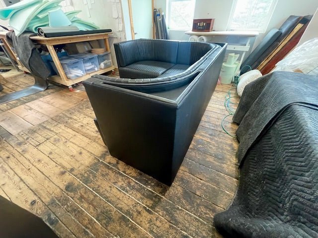 Ribbed Black Leather Sofa or Banquette - H|F AtelierShopify CollectiveHUNTEDFOX - Ribbed Black Leather Sofa or Banquette
