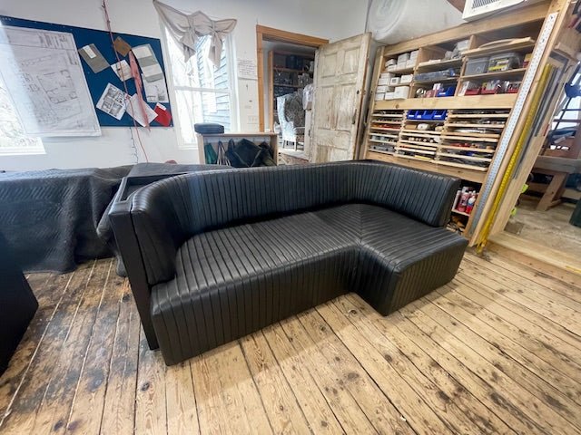 Ribbed Black Leather Sofa - custom banquette seatingH|F Atelierluxury upholstered seatingHUNTEDFOX - Ribbed Black Leather Sofa