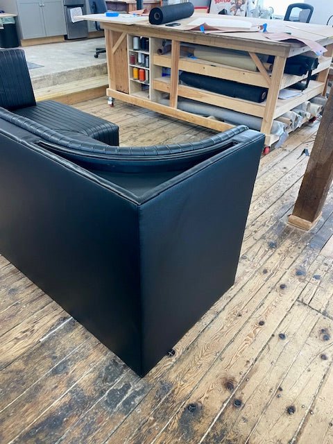 Ribbed Black Leather Sofa - custom banquette seatingH|F Atelierluxury upholstered seatingHUNTEDFOX - Ribbed Black Leather Sofa