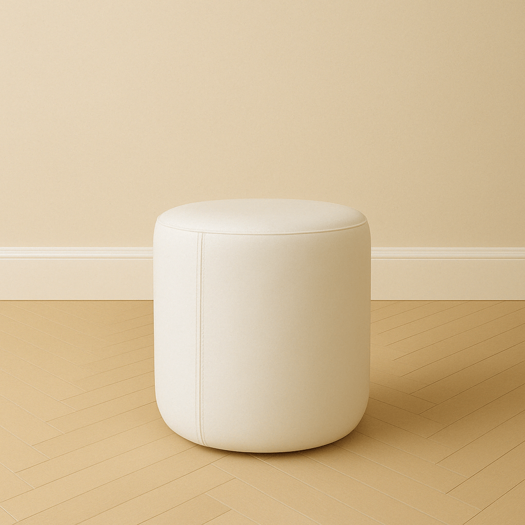 Round Leather Ottoman Pouf | White - H|F AtelierLEATHERottomanHUNTEDFOX - Round Leather Ottoman Pouf | White