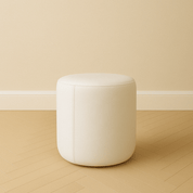Round Leather Ottoman Pouf | White - H|F AtelierLEATHERottomanHUNTEDFOX - Round Leather Ottoman Pouf | White