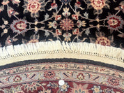 Round Sino Persian Rug 6x6, Floral, Navy Blue and Red, Wool and Silk Highlights - Jewel RugsShopify CollectiveHUNTEDFOX - Round Sino Persian Rug 6x6, Floral, Navy Blue and Red, Wool and Silk Highlights