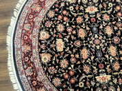 Round Sino Persian Rug 6x6, Floral, Navy Blue and Red, Wool and Silk Highlights - Jewel RugsShopify CollectiveHUNTEDFOX - Round Sino Persian Rug 6x6, Floral, Navy Blue and Red, Wool and Silk Highlights