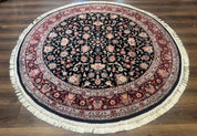 Round Sino Persian Rug 6x6, Floral, Navy Blue and Red, Wool and Silk Highlights - Jewel RugsShopify CollectiveHUNTEDFOX - Round Sino Persian Rug 6x6, Floral, Navy Blue and Red, Wool and Silk Highlights