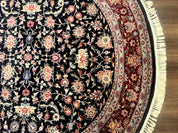 Round Sino Persian Rug 6x6, Floral, Navy Blue and Red, Wool and Silk Highlights - Jewel RugsShopify CollectiveHUNTEDFOX - Round Sino Persian Rug 6x6, Floral, Navy Blue and Red, Wool and Silk Highlights