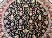 Round Sino Persian Rug 6x6, Floral, Navy Blue and Red, Wool and Silk Highlights - Jewel RugsShopify CollectiveHUNTEDFOX - Round Sino Persian Rug 6x6, Floral, Navy Blue and Red, Wool and Silk Highlights