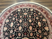 Round Sino Persian Rug 6x6, Floral, Navy Blue and Red, Wool and Silk Highlights - Jewel RugsShopify CollectiveHUNTEDFOX - Round Sino Persian Rug 6x6, Floral, Navy Blue and Red, Wool and Silk Highlights